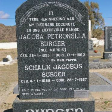 BURGER Schalk Jacobus 1896-1967 &amp; Jacoba Petronella MORRIS 1895-1962 :: BURGER Jacoba Johanna 1924-2005