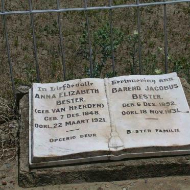 BESTER Barend Jacobus 1852-1931 &amp; Anna Elizabeth VAN HEERDEN 1848-1921