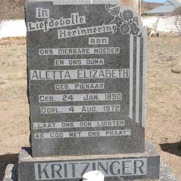 KRITZINGER Aletta Elizabeth nee PIENAAR 1890-1972