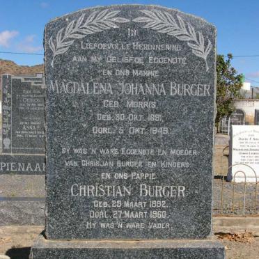BURGER Christian 1892-1960 &amp; Magdalena Johanna MORRIS 1891-1949
