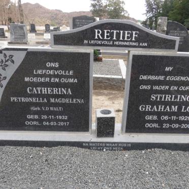 RETIEF Stirling Graham Low 1929-2009 &amp; Catharina Petronella Magdalena V.D. WALT 1932-2017