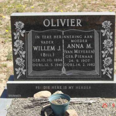 OLIVIER Willem J. 1894-1941 &amp; Anna M. voorheen VAN MEYEREN nee PIENAAR 1907-1982