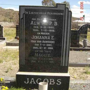 JACOBS Alwyn P.B. 1880-1956 &amp; Johanna E. VAN ASWEGEN 1885-1966, JACOBS Maggie 1891-1961