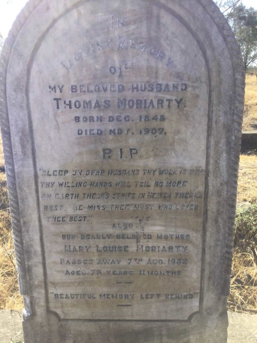 MORIARTY Thomas 1848-1907 &amp; Mary Louise -1932