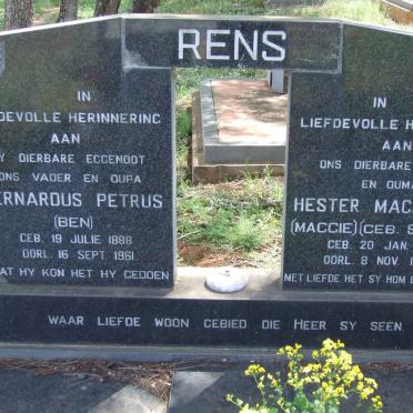 RENS Bernardus Petrus 1888-1961 &amp; Hester Magdalena SNYMAN 1891-1976