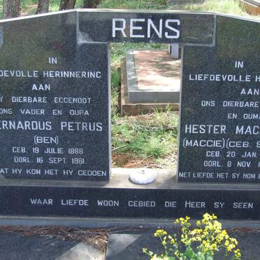 RENS Bernardus Petrus 1888-1961 &amp; Hester Magdalena SNYMAN 1891-1976