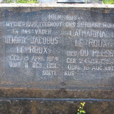 ROUX Hendrik Jacobus, le 1874-1951 &amp; Catharina J. DU PLESSIS 1887-1971