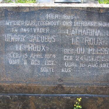 ROUX Hendrik Jacobus, le 1874-1951 &amp; Catharina J. DU PLESSIS 1887-1971