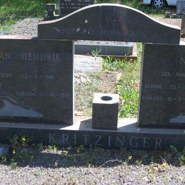 KRITZINGER Johan Hendrik 1918-1981 &amp; Nona VAN SCHALKWYK 1934-1982