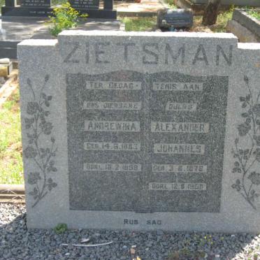 ZIETSMAN Alexander Johannes 1875-1958 &amp; Andrewina 1885-1959