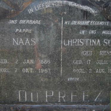 PREEZ Naas, du 1886-1967 &amp; Christina Susanna RENS 1884-1949