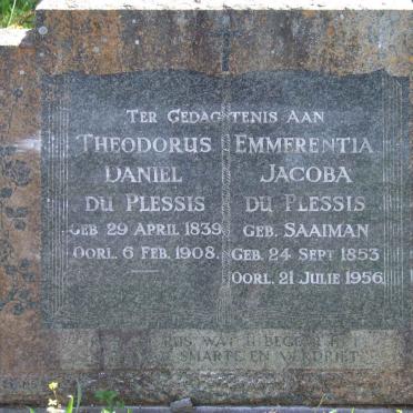 PLESSIS Daniel, du 1839-1908 &amp; Emerentia Jacoba SAAIMAN 1853-1956