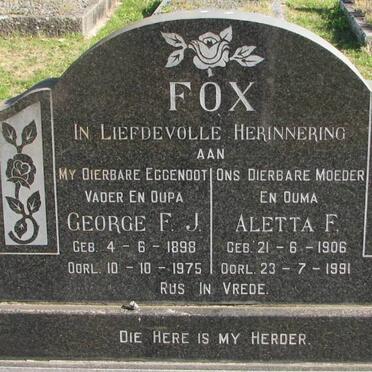 FOX George F.J. 1898-1975 &amp; Aletta F. 1906-1991