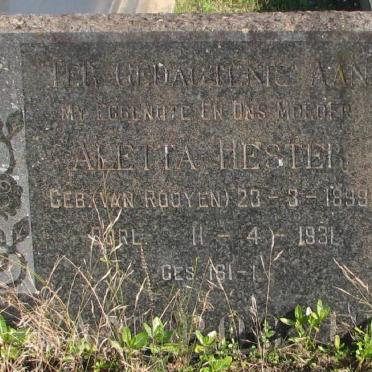 ? Aletta Hester nee VAN ROOYEN 1899-1931