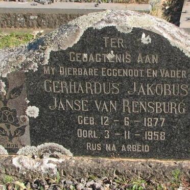 RENSBURG Gerhardus Jakobus, Janse van 1877-1958