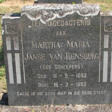 RENSBURG Martha Maria, Janse van nee SCHEEPERS 1892-1952