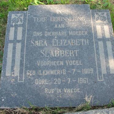 SLABBERT Sara Elizabeth formerly VOGEL nee LEMMER 1889-1961