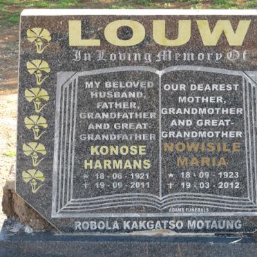 LOUW Konose Harmans 1921-2011 &amp; Mowisile Maria 1923-2012
