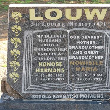 LOUW Konose Harmans 1921-2011 &amp; Mowisile Maria 1923-2012
