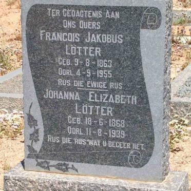 LÖTTER Francois Jakobus 1863-1955 &amp; Johanna Elizabeth 1868-1939