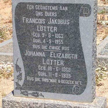LÖTTER Francois Jakobus 1863-1955 &amp; Johanna Elizabeth 1868-1939