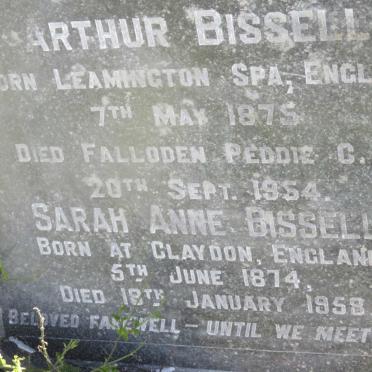 BISSELL Arthur 1875-1954 &amp; Sarah Anne 1874-1958