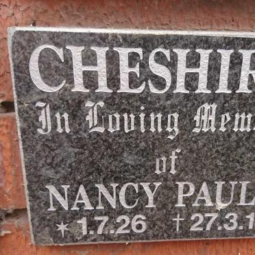 CHESHIRE Nancy Paula 1926-2014