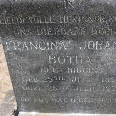 BOTHA Francina Johanna nee HIGGINS 1892-1972