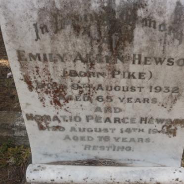 HEWSON Horatio Pearce 1940 &amp; Emily Aleen PIKE -1932
