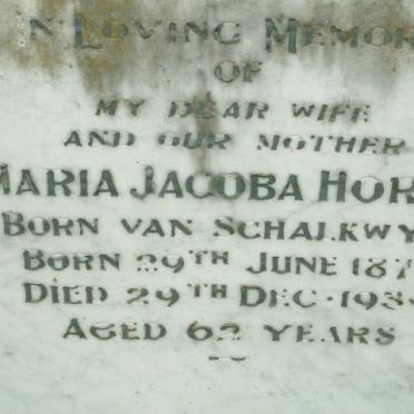 HORNE Maria Jacoba born VAN SCHALKWYK 1872-1934