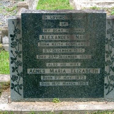 MAIN Alexander 1873-1953 &amp; Agnes Maria Elizabeth 1873-1959