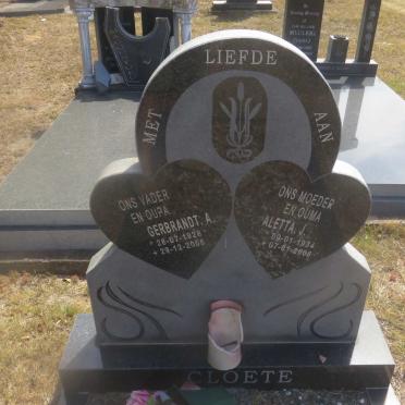 CLOETE Gerbrandt A. 1928-2005 &amp; Aletta J. 1934-2006