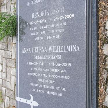 OTTO Hendrik 1939-2008 &amp; Anna Helena Wilhelmina KLEYNHANS 1941-2005