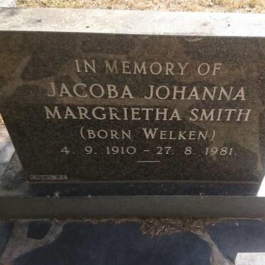 SMITH Jacoba Johanna Magrietha nee WELKEN 1910-1981