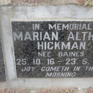 HICKMAN Maria Althea nee BAINES 1916-1993