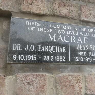 MACRAE J.O. Farquhar 1915-1982 &amp; Jean Fellows RUSSON 1919-2005