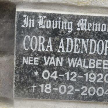 ADENDORFF Cora nee VAN WALBEEK 1920-2004