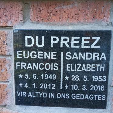 PREEZ Eugene Francois, du 1949-2012 &amp; Sandra Elizabeth 1953-2016