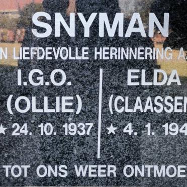 SNYMAN I.G.O. 1937- &amp; Elda CLAASSEN 1940-