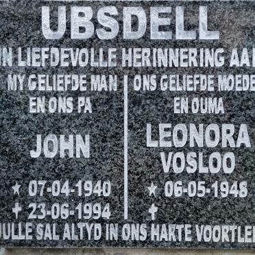 UBSDELL John 1940-1994 &amp; Leonora VOSLOO 1948-