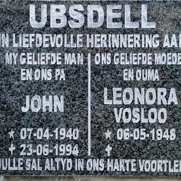 UBSDELL John 1940-1994 &amp; Leonora VOSLOO 1948-