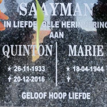 SAAYMAN Quinton 1933-2016 &amp; Marie 1944-