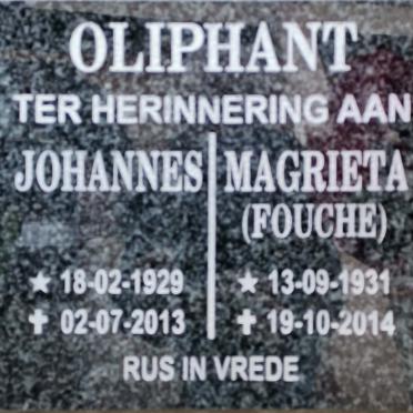 OLIPHANT Johannes 1929-2013 &amp; Magrieta FOUCHE 1931-2014
