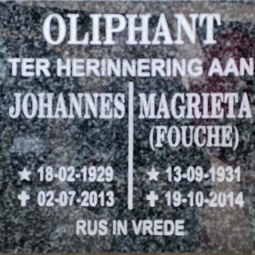OLIPHANT Johannes 1929-2013 &amp; Magrieta FOUCHE 1931-2014