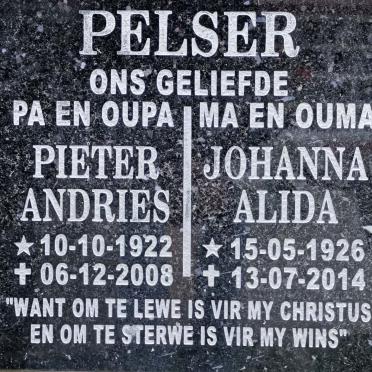 PELSER Pieter Andries 1922-2008 &amp; Johanna Alida 1926-2014