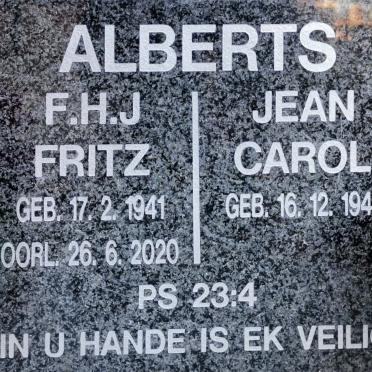 ALBERTS  F.H.J. 1941-2020 &amp; Jean Carol 1941-