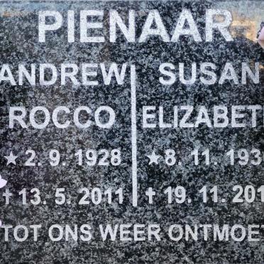 PIENAAR Andrew Rocco 1928-2011 &amp; Susan Elizabeth 1936-2019