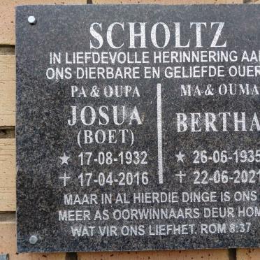 SCHOLTZ Josua 1932-2016 &amp; Bertha 1935-2021