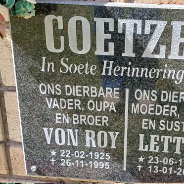 COETZEE Von Roy 1925-1995 &amp; Lettie 1928-2008