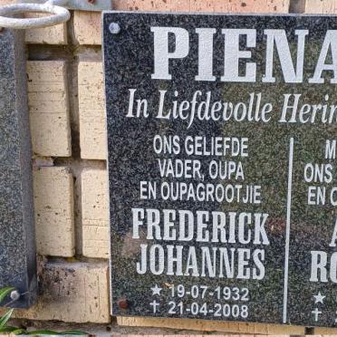 PIENAAR Frederik Johannes 1932-2008 &amp; Alice Roselie 1934-2006